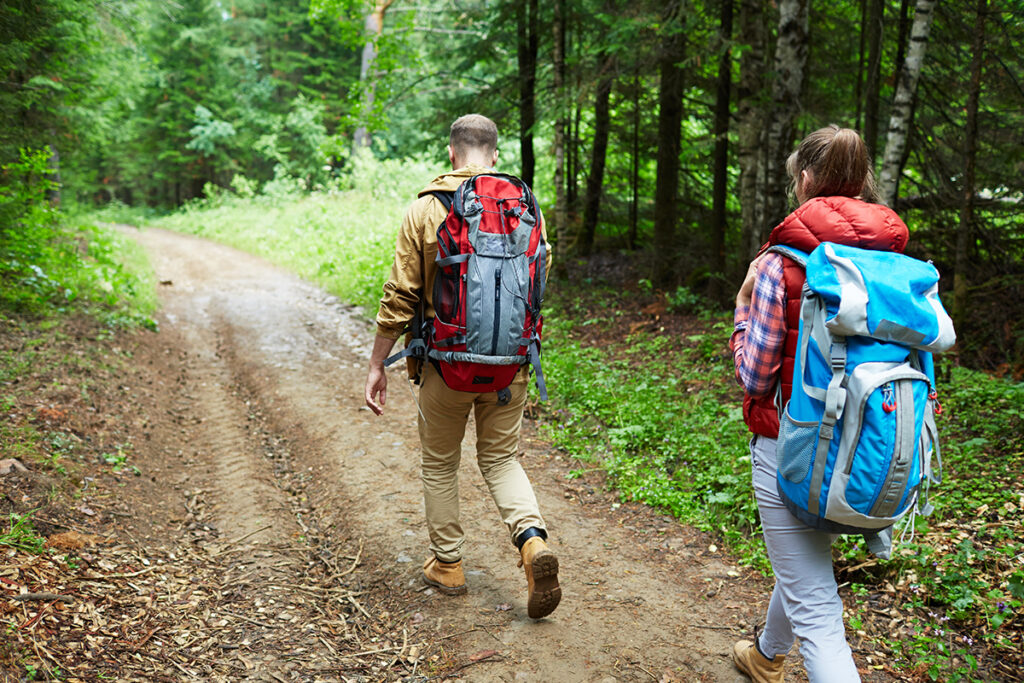 Deux randonneurs sur les chemins de La Bresse, ville où se situe les gîtes de Moyenmont, disponible à la location pour vos vacances dans les Vosges.